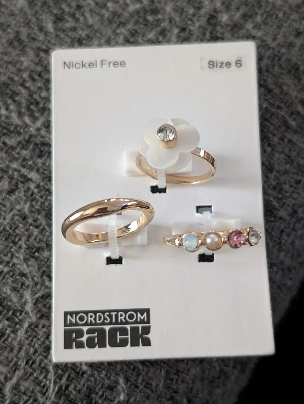 Nordstrom Gold-Tone Floral & Multi-Gem Ring Trio — White, Pink, Pearl